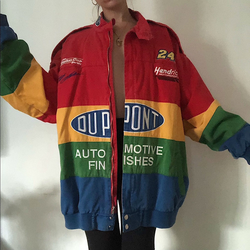90’s Vintage Jeff Gordon Nascar rainbow racing jacket XXL 🏎 🔥 🌈 Dupont #24 PRIDE
